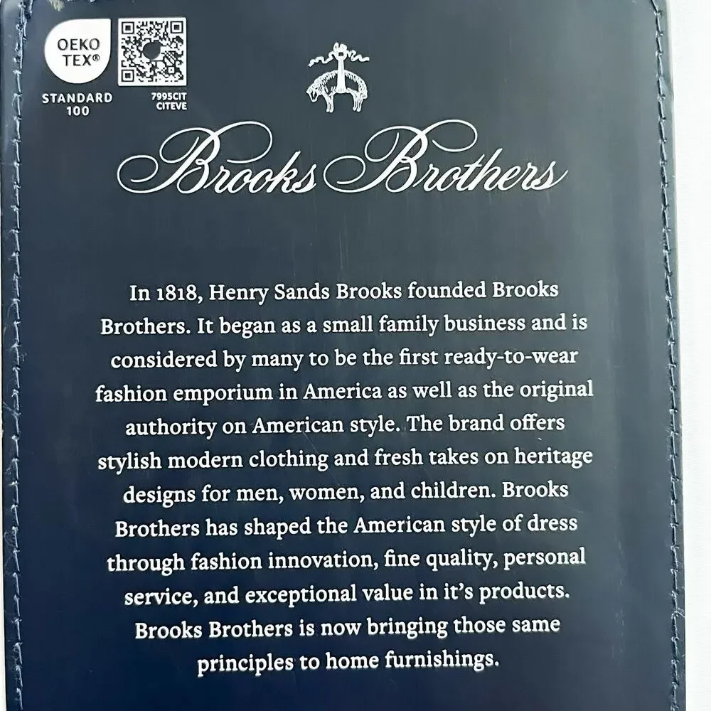 NEW Brooks Brothers 100% Cotton Sheet Set - White Black Gray Stripe, Queen Size